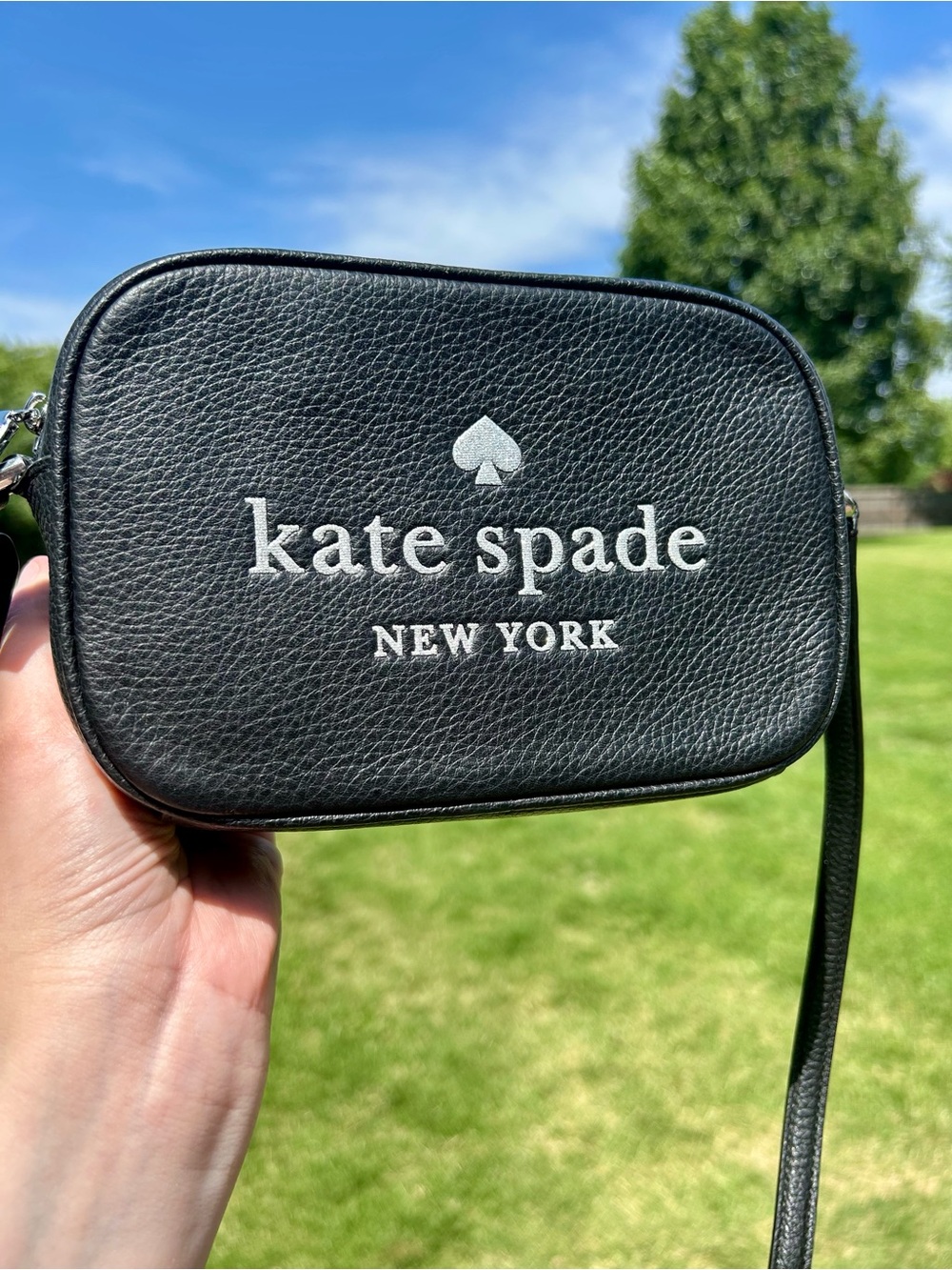 kate spade Black Pebbled Leather & Glitter Crossbody Camera Bag NWOT